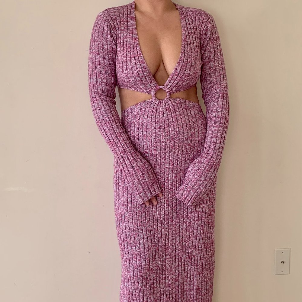 AFRM PINK CUT OUT MIDI KNIT DRESS SIZE MEDIUM